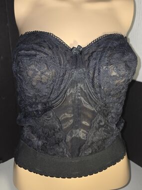 Goddess Vintage Black Lace Merry Widow 13" Corset Bustier Pin Up Retro Goth 34DD